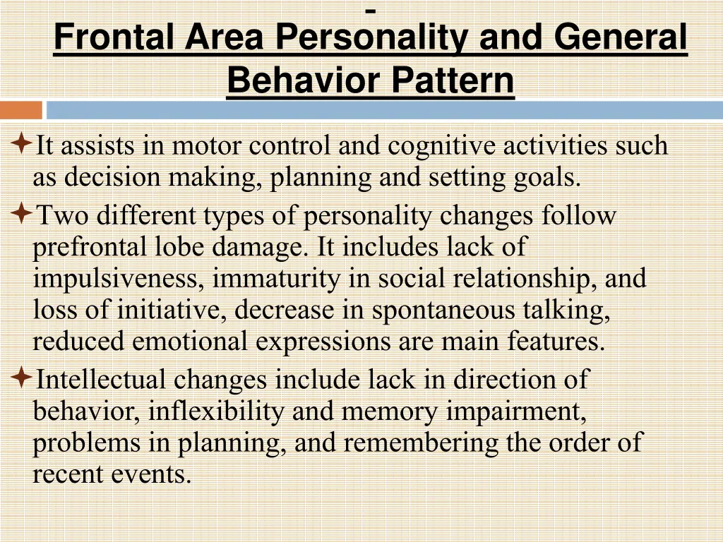 frontal area personality and general behavior