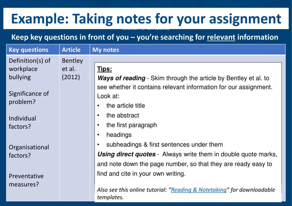 example taking notes for your assignment