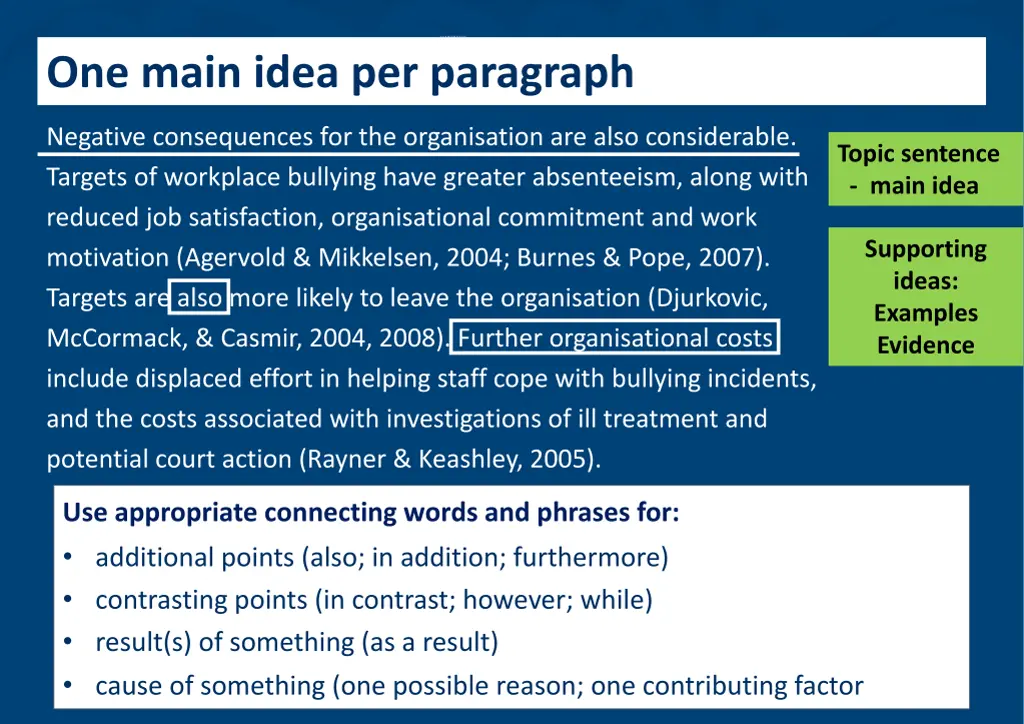 one main idea per paragraph