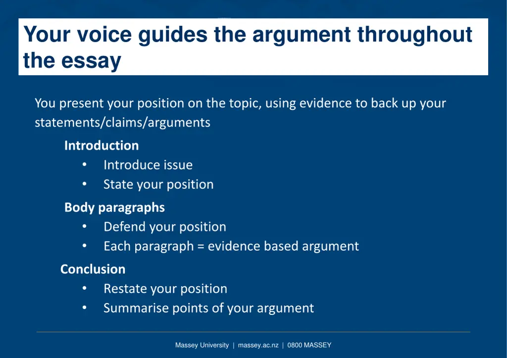 your voice guides the argument throughout