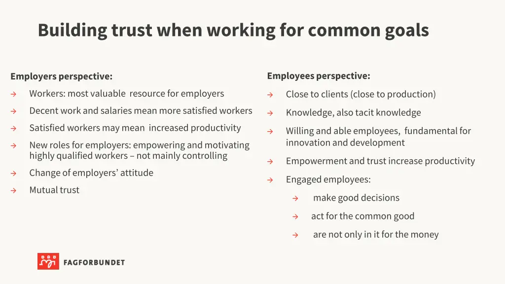 building trust when working for common goals