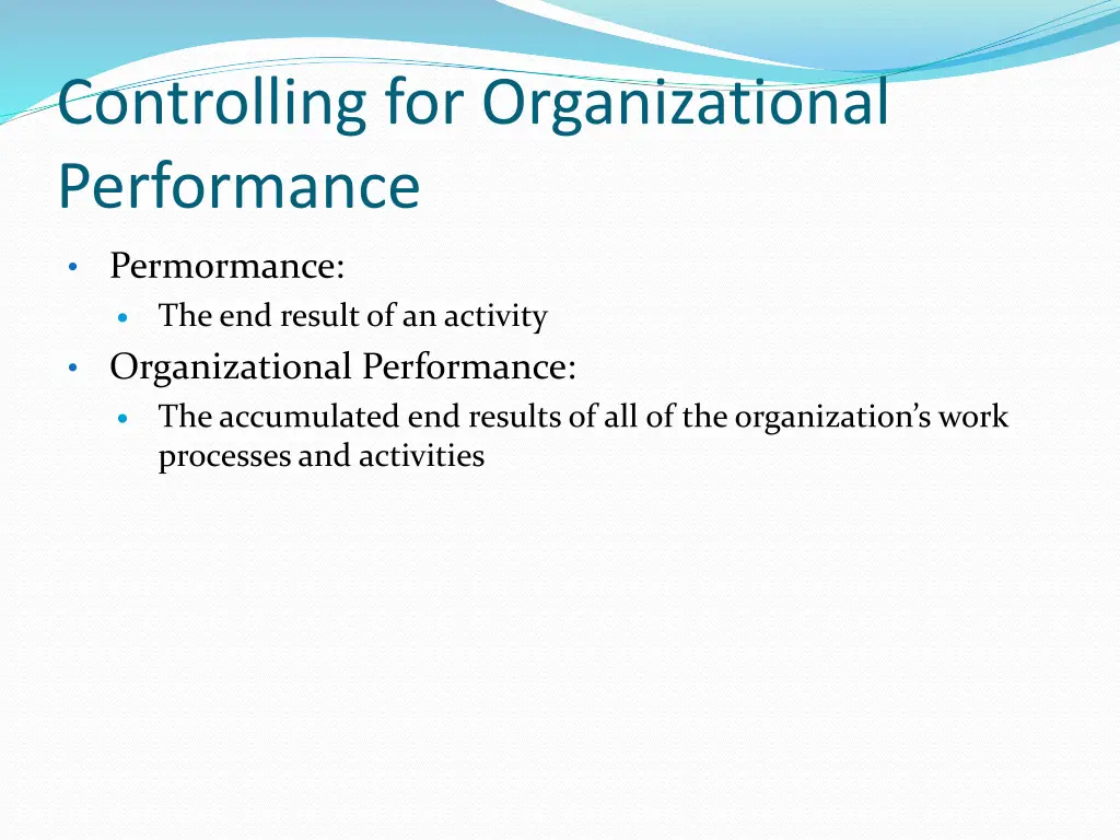 controlling for organizational performance
