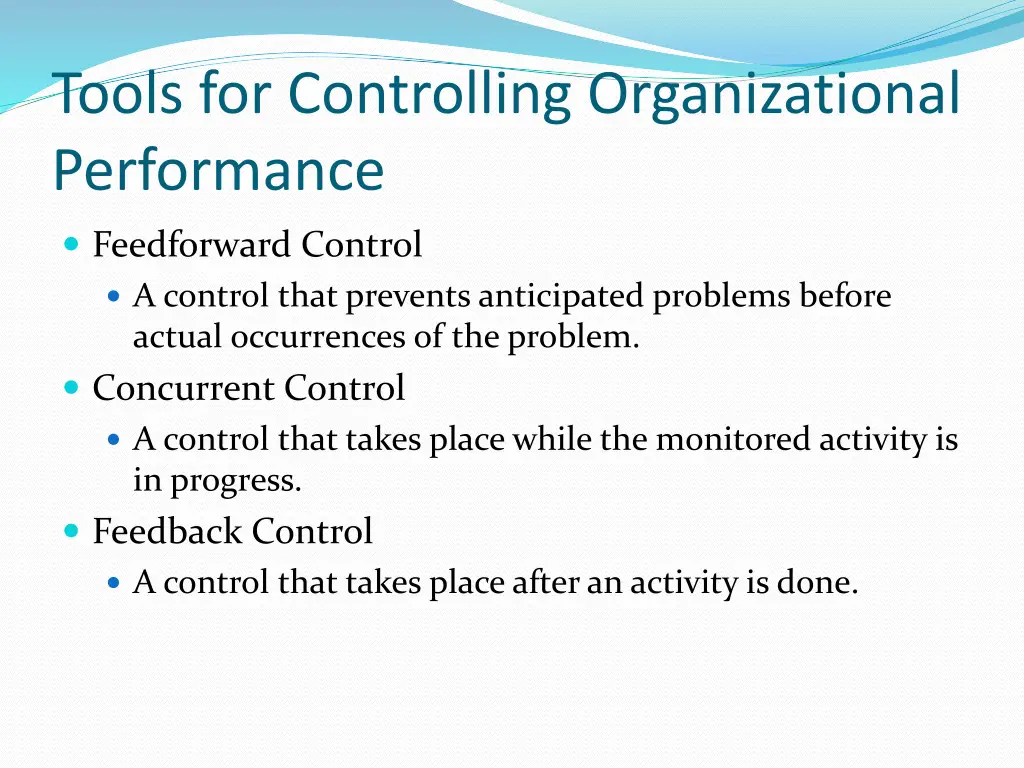 tools for controlling organizational performance