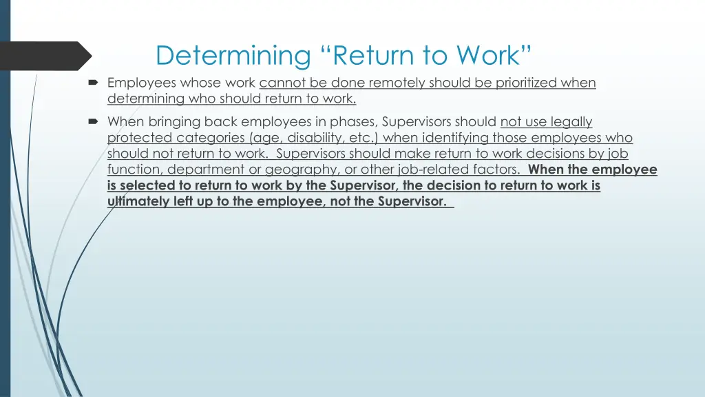determining return to work employees whose work