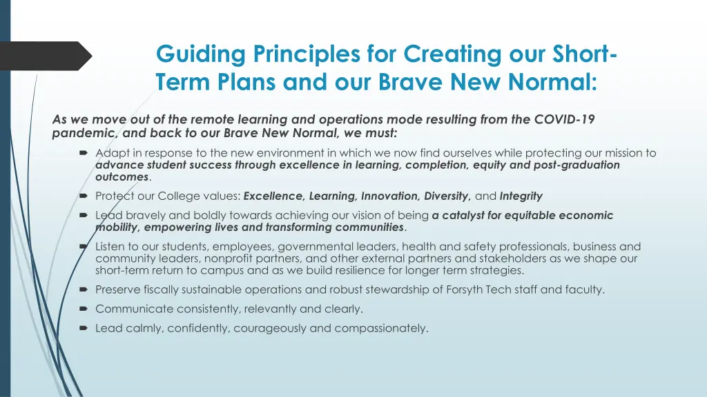 guiding principles for creating our short term