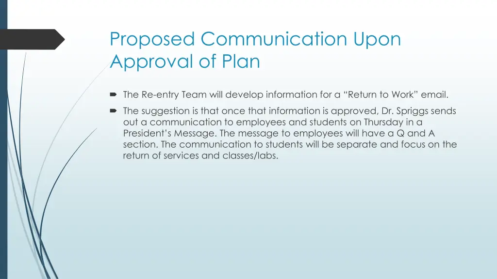 proposed communication upon approval of plan