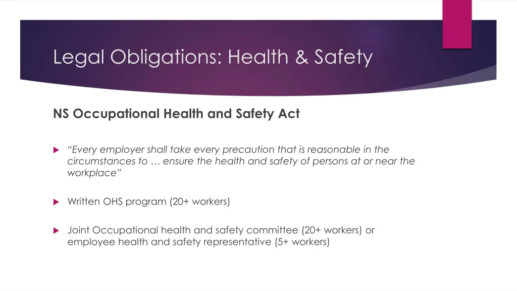 legal obligations health safety
