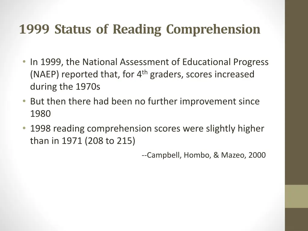 1999 status of reading comprehension