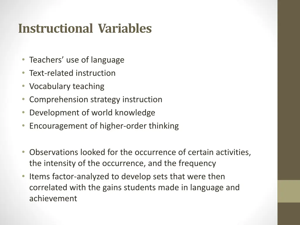 instructional variables