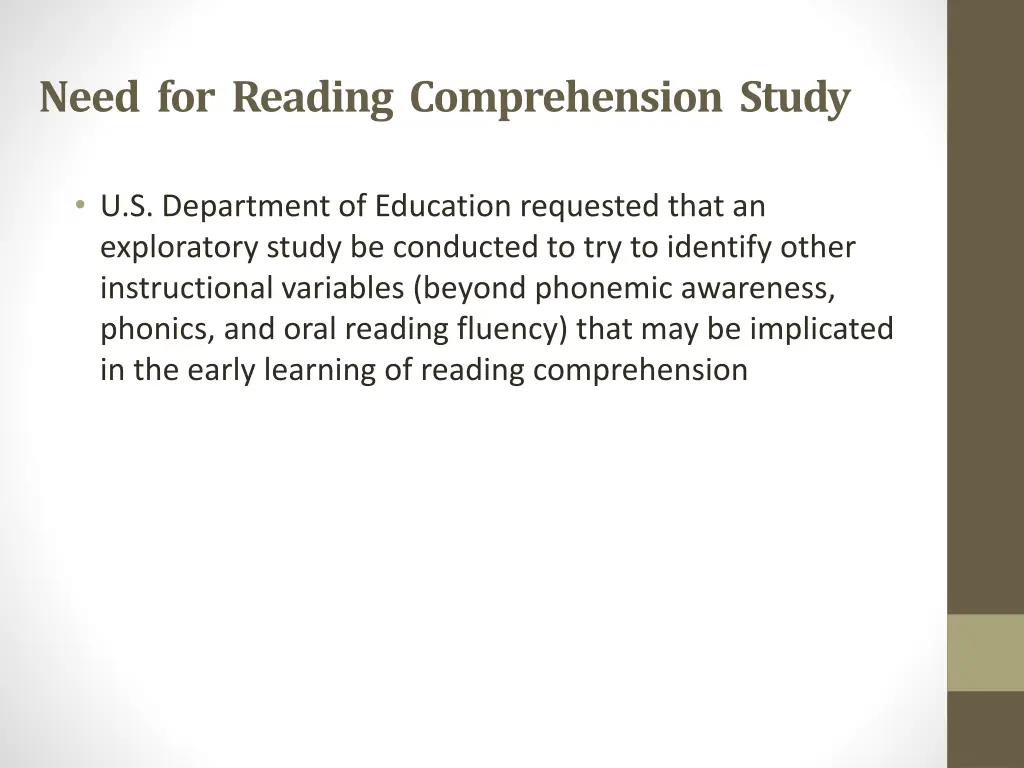 need for reading comprehension study