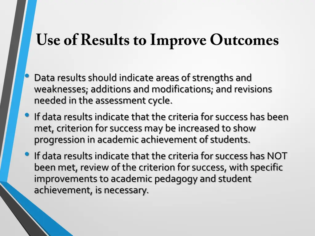 data results should indicate areas of strengths