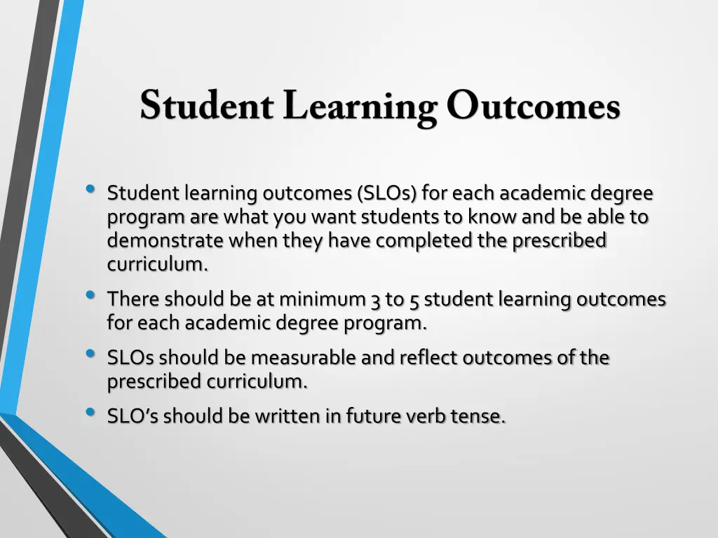 student learning outcomes slos for each academic