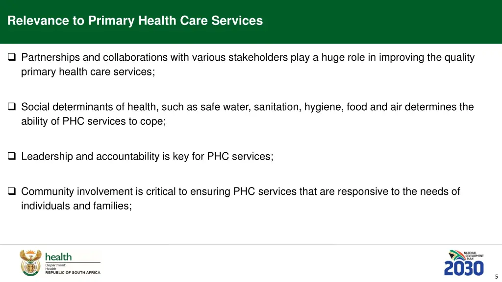 relevance to primary health care services