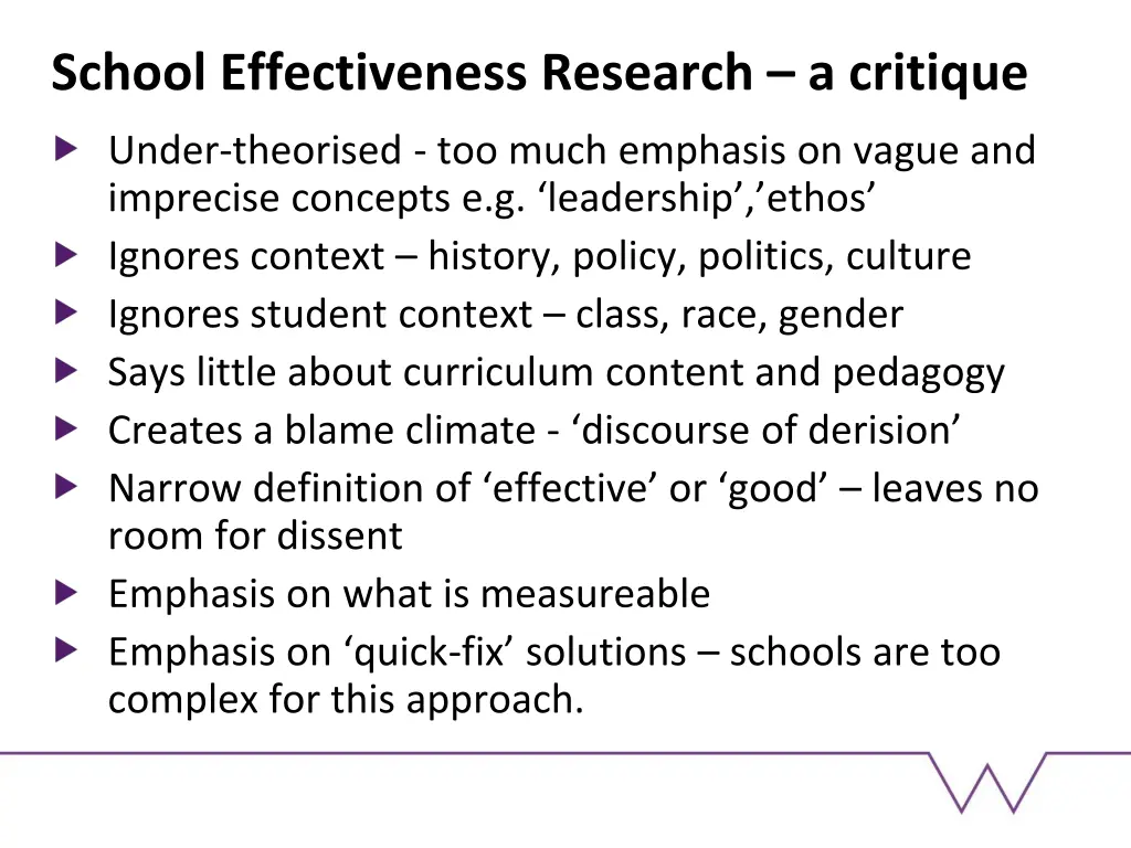 school effectiveness research a critique