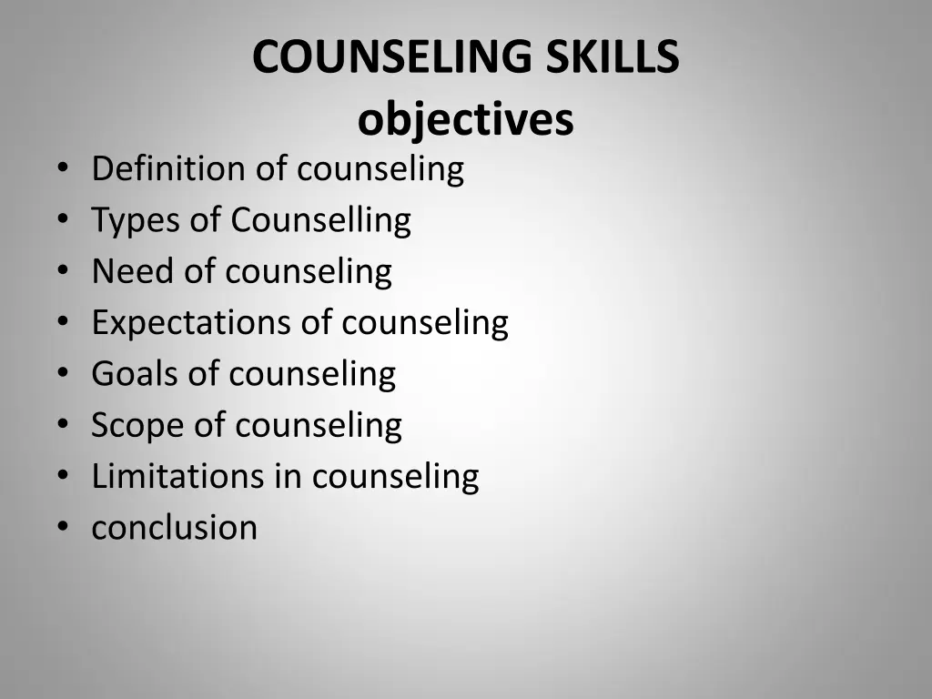 counseling skills objectives definition