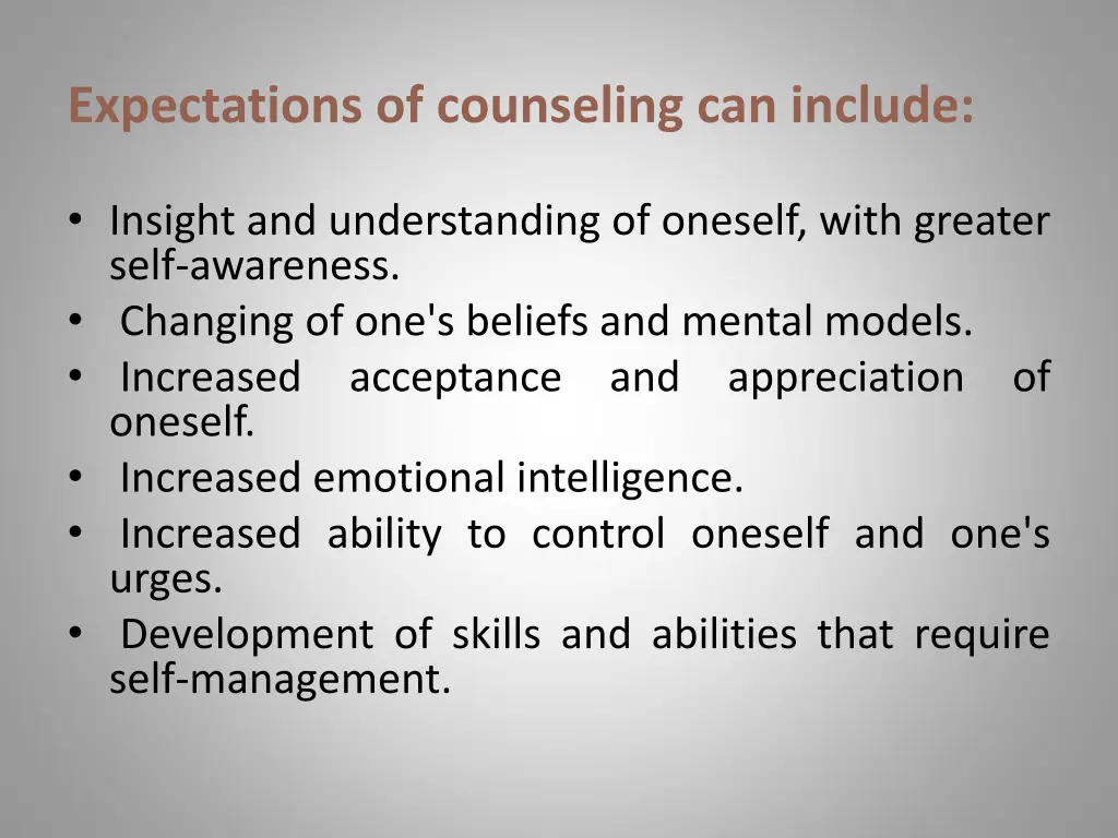 expectations of counseling can include