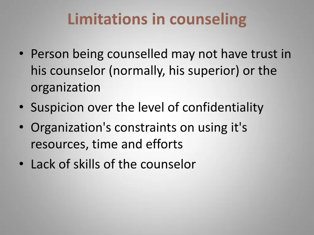 limitations in counseling
