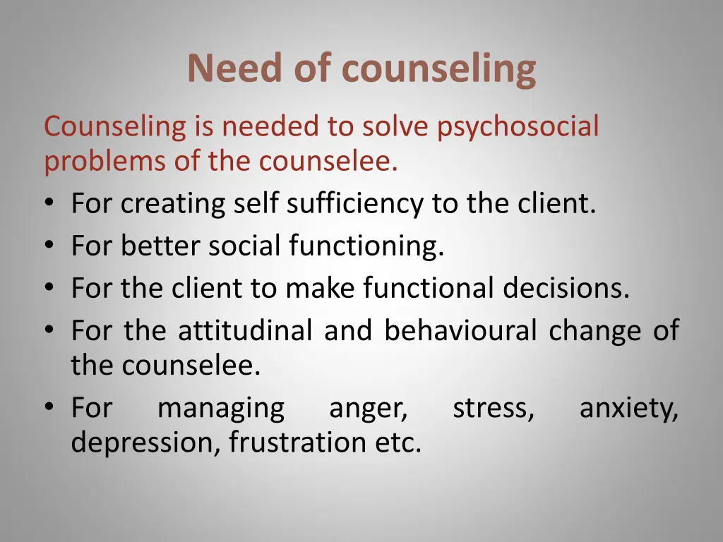 need of counseling