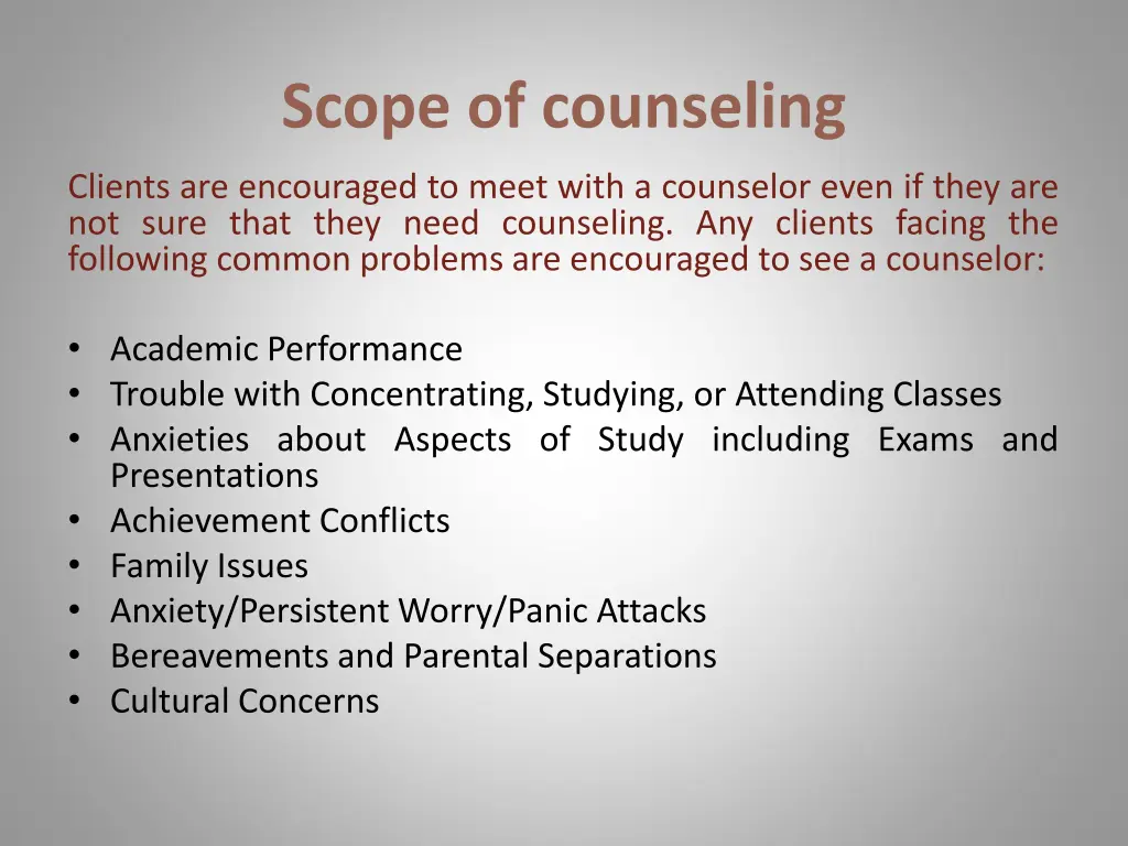 scope of counseling