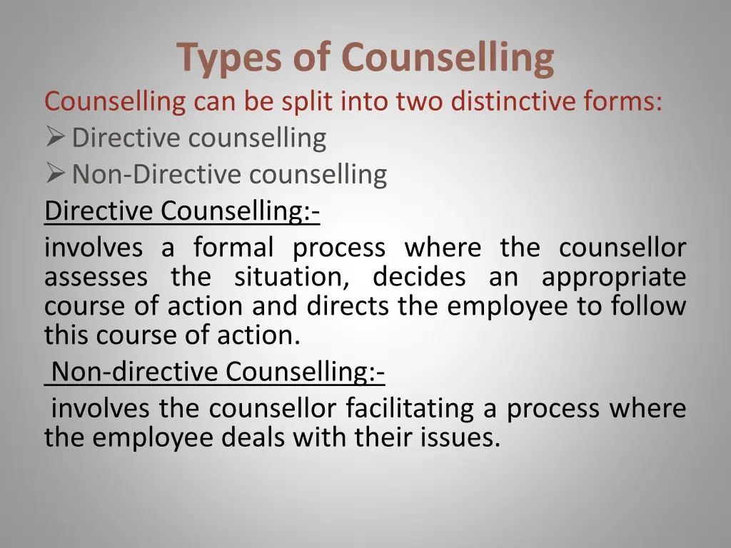 types of counselling counselling can be split