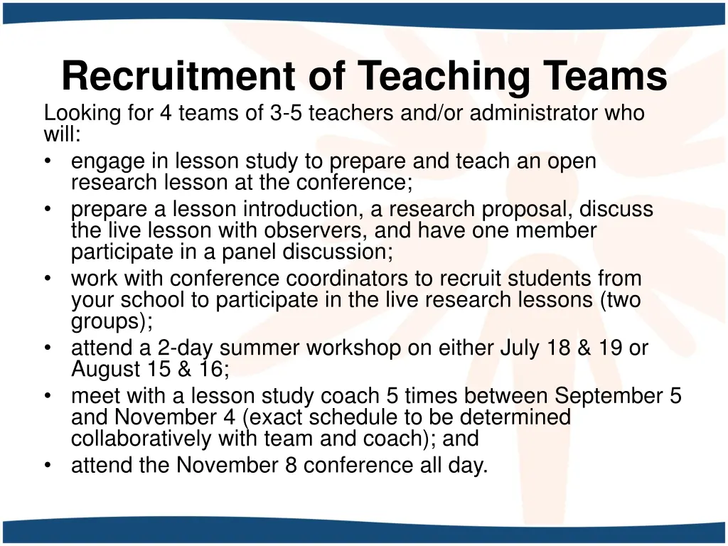recruitment of teaching teams looking for 4 teams