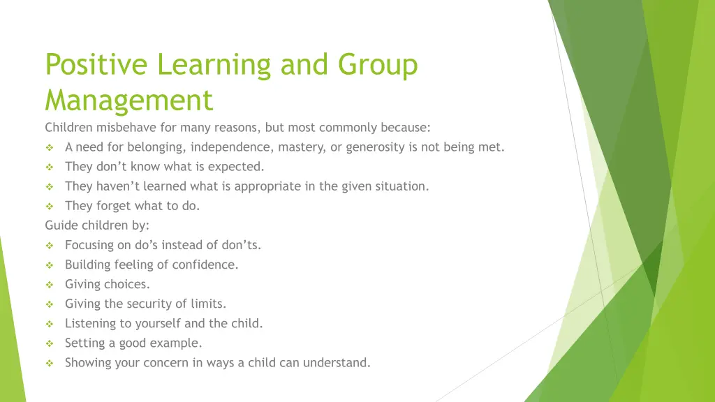 positive learning and group management children