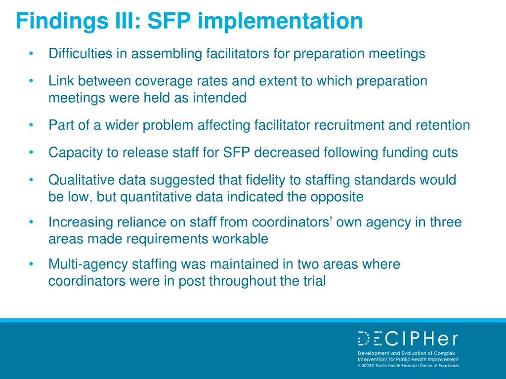 findings iii sfp implementation