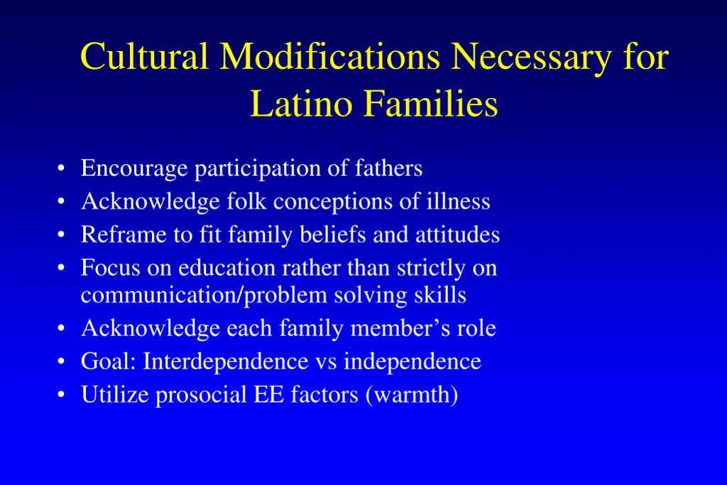 cultural modifications necessary for latino