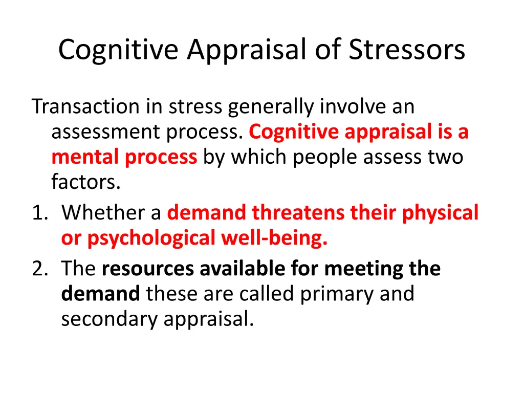 cognitive appraisal of stressors