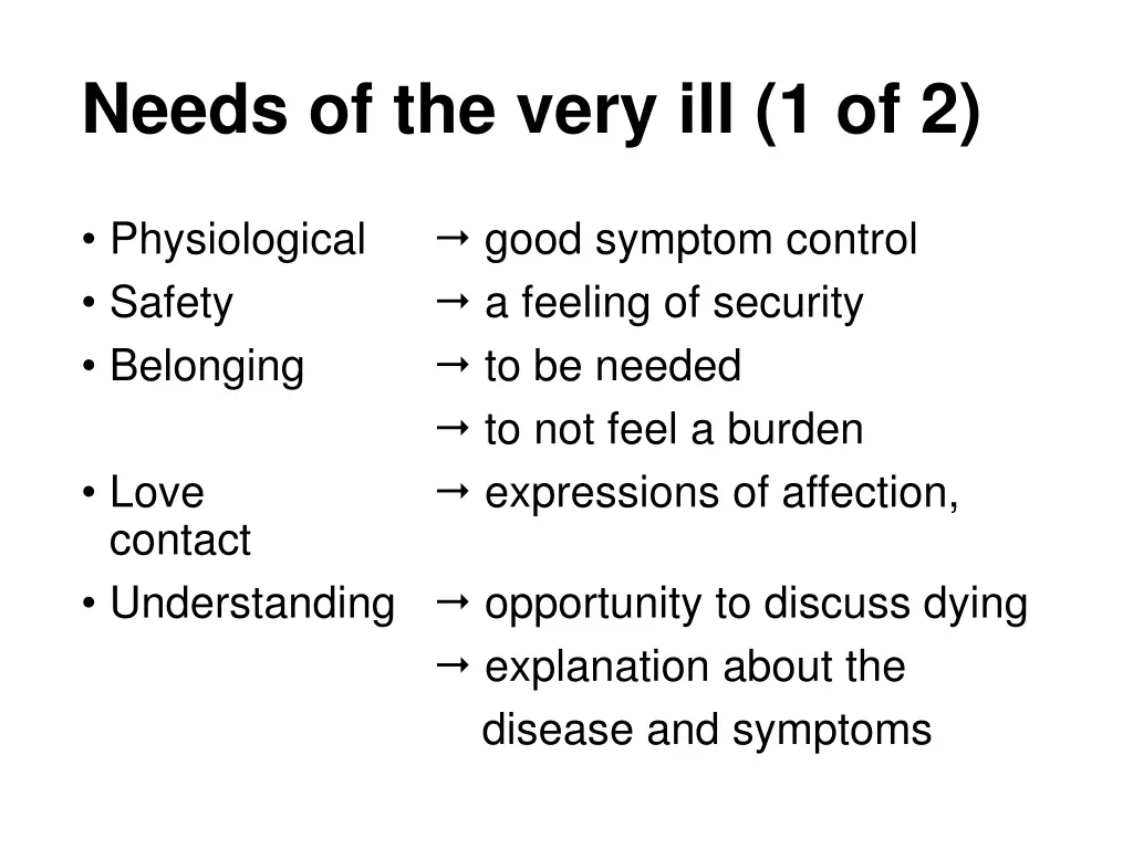 needs of the very ill 1 of 2