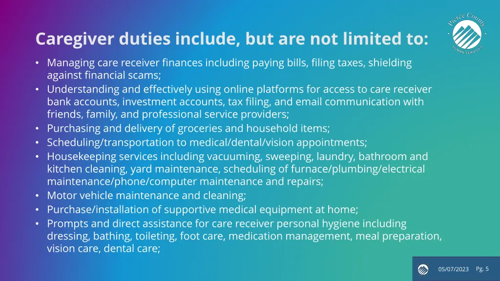 caregiver duties include but are not limited to