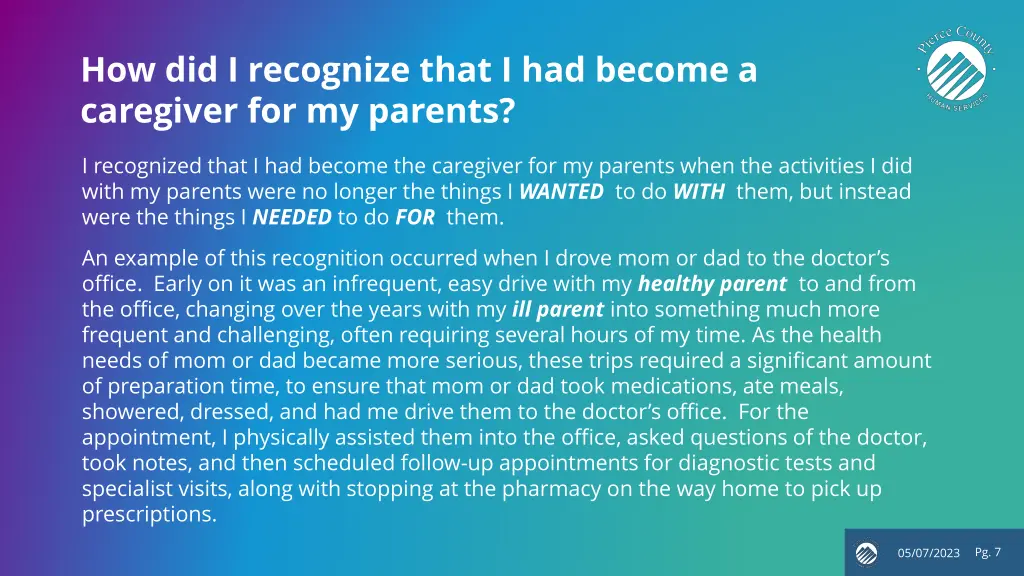 how did i recognize that i had become a caregiver