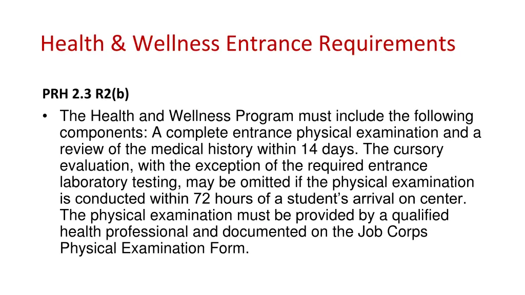 health wellness entrance requirements 1