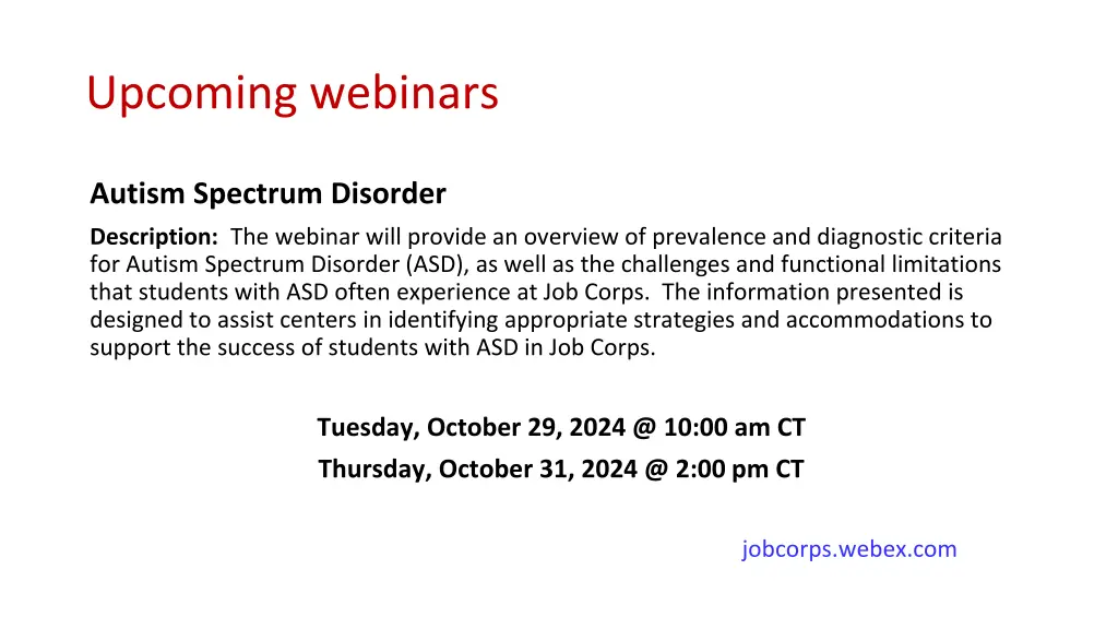 upcoming webinars