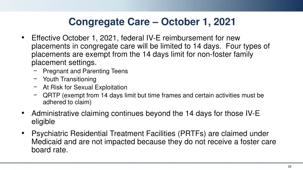 congregate care october 1 2021