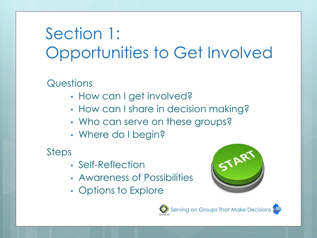 section 1 opportunities to get involved