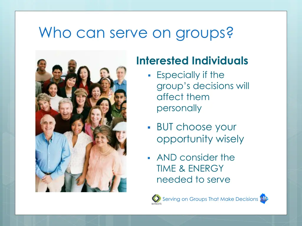 who can serve on groups