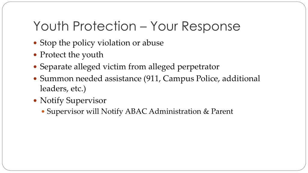 youth protection your response