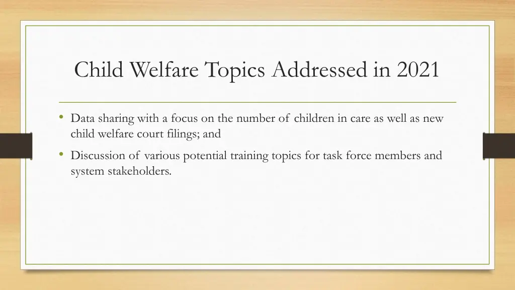 child welfare topics addressed in 2021 1