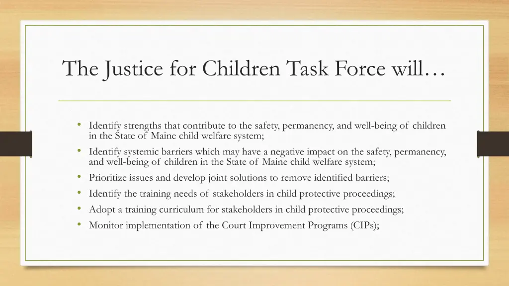 the justice for children task force will