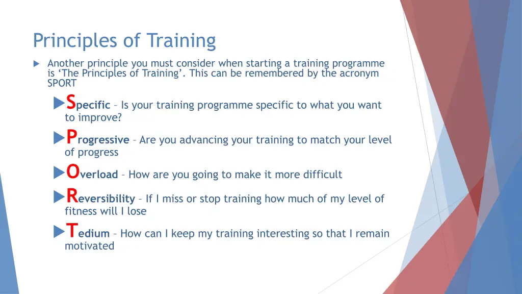 principles of training
