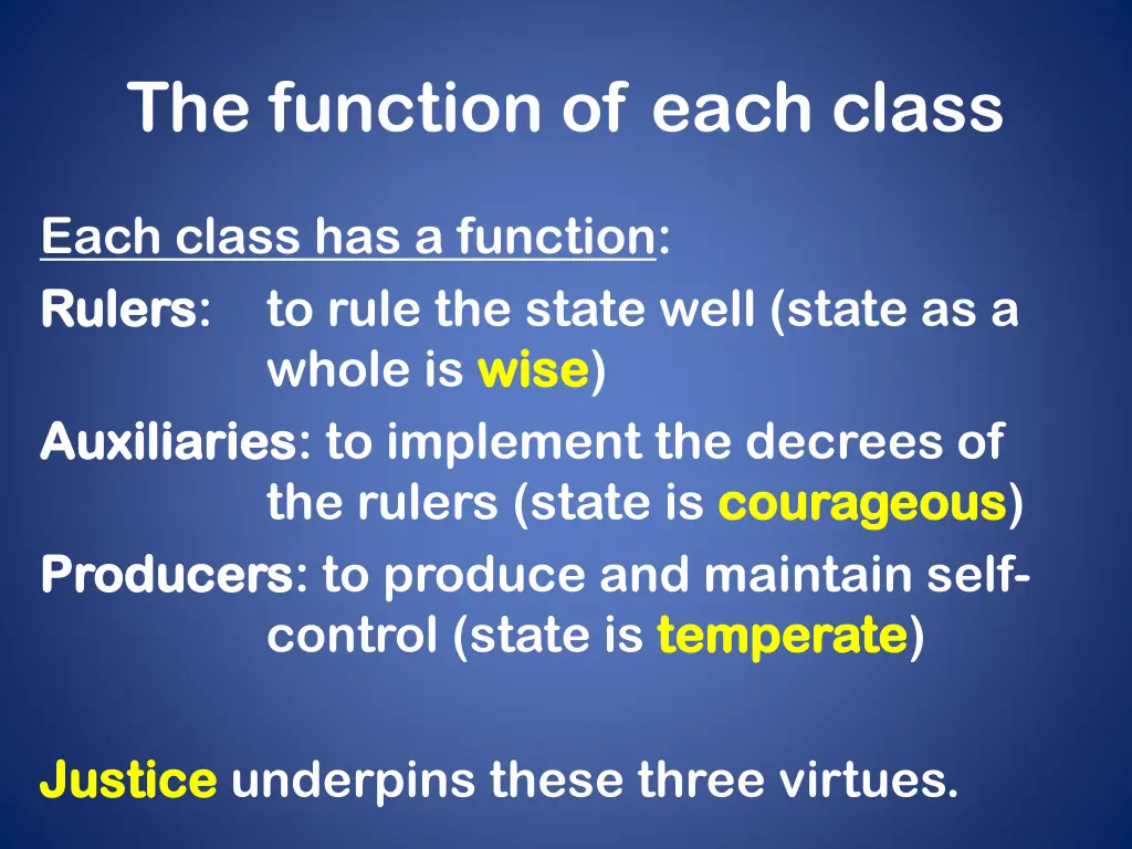 the function of each class