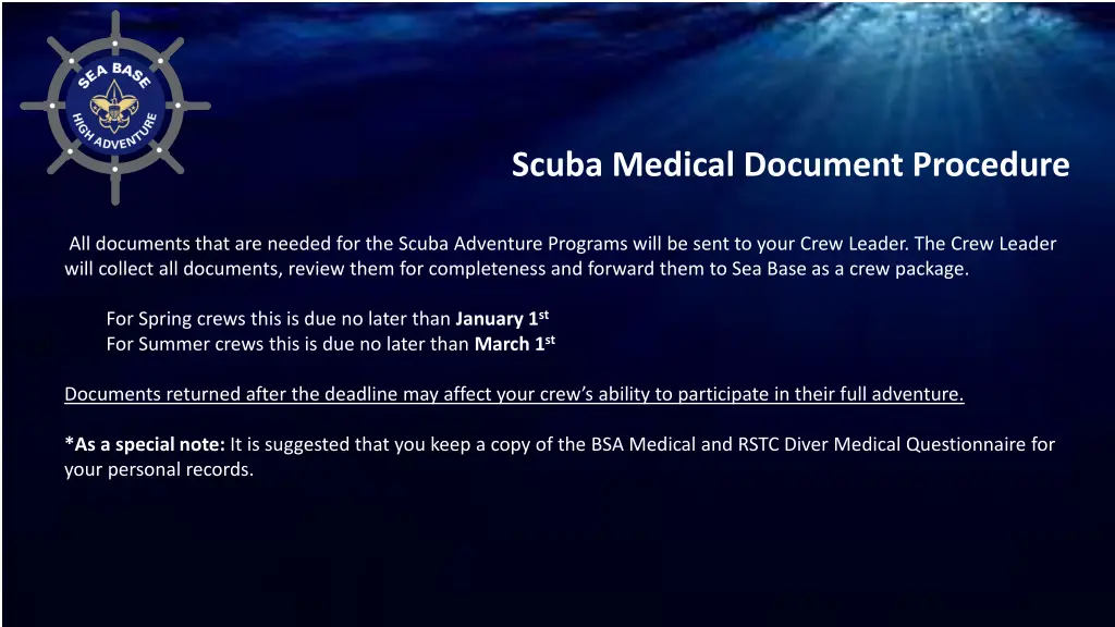 scuba medical document procedure