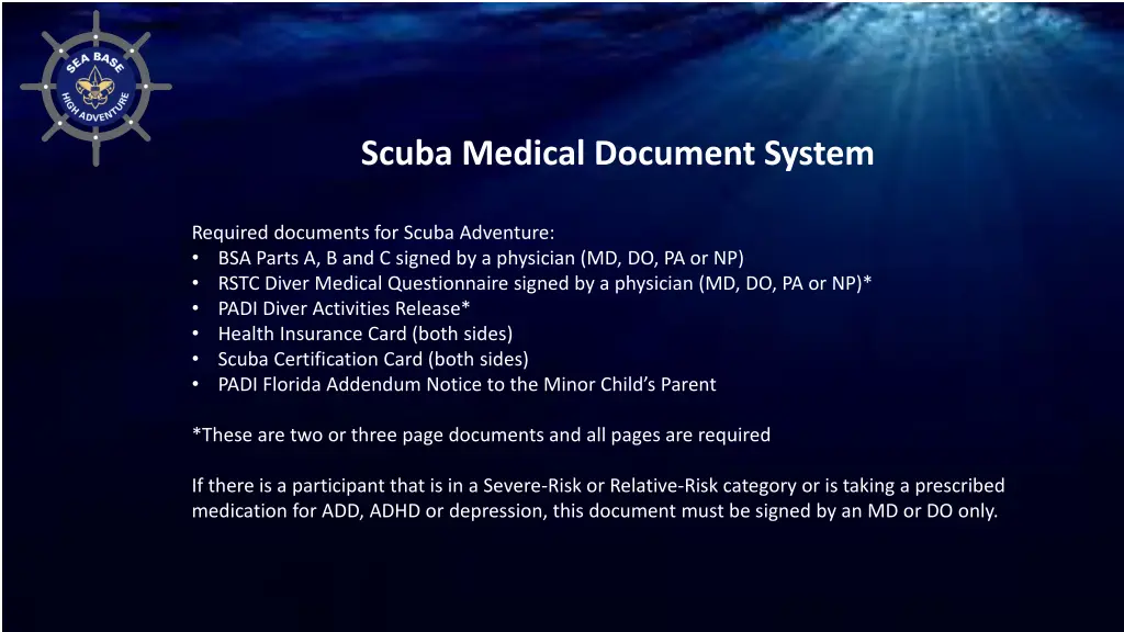 scuba medical document system
