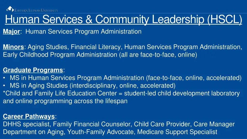 human services community leadership hscl major