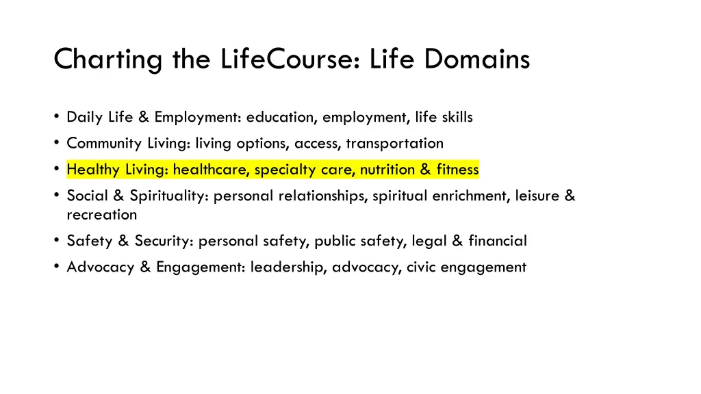 charting the lifecourse life domains