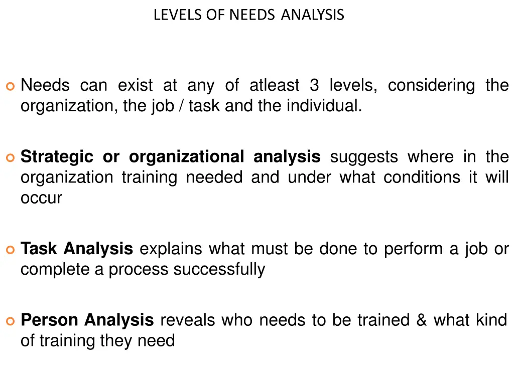 levels of needs analysis