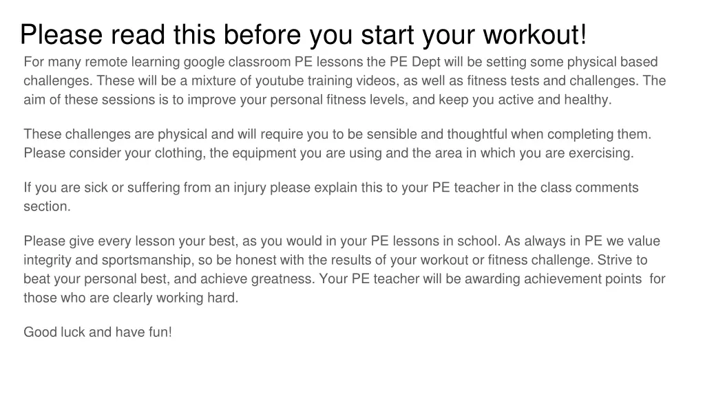 please read this before you start your workout