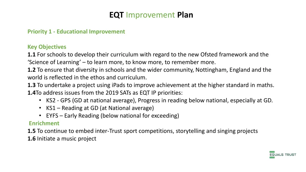 eqt improvement plan