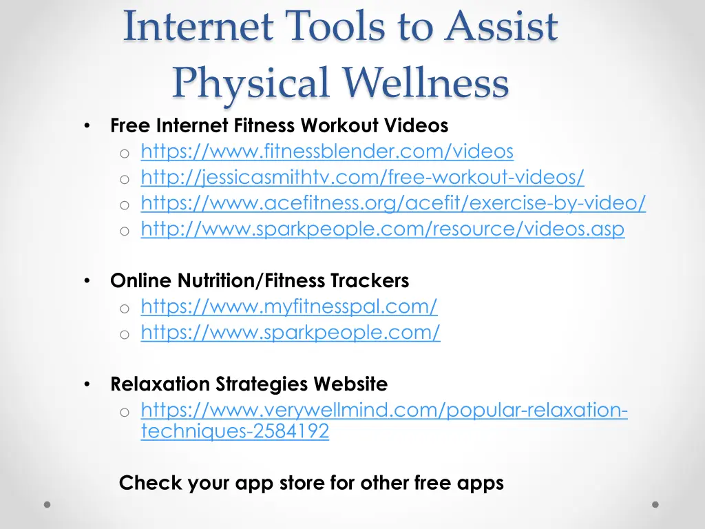 internet tools to assist physical wellness free
